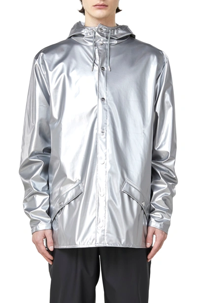 Rains Waterproof Hooded Long Jacket In Silver