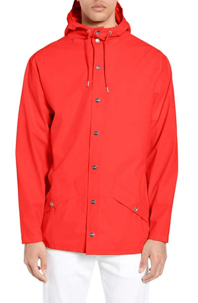 Rains Waterproof Hooded Long Jacket In Orange