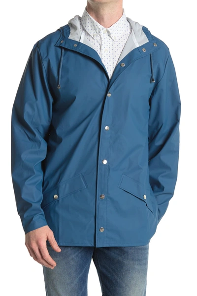 Rains Waterproof Hooded Long Jacket In Faded Blue