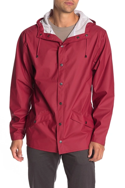 Rains Waterproof Hooded Long Jacket In 20 Scarlet