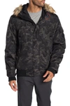 Noize Faux Fur Hooded Bomber Jacket In Camo
