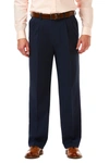 Haggar Men's Cool 18 Pro Classic-fit Expandable Waist Pleated Stretch Dress Pants In Navy