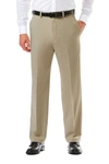 Haggar Men's  Cool 18 Pro Classic-fit Expandable Waist Flat Front Stretch Dress Pants In Khaki