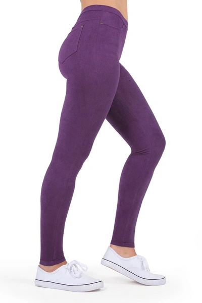 Memoi Microsuede Leggings In Purple Grape