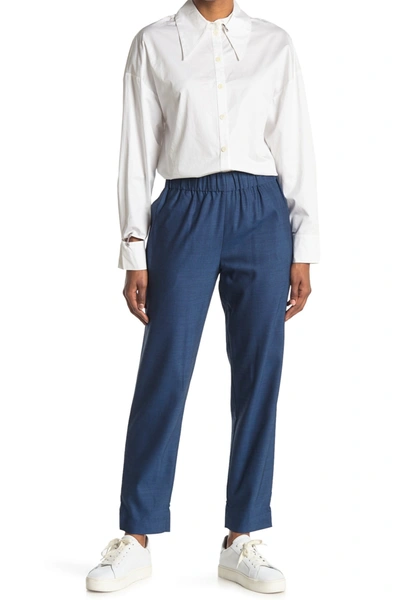 Tibi Tropical Wool Blend Pull-on Trousers In Oxford Blue