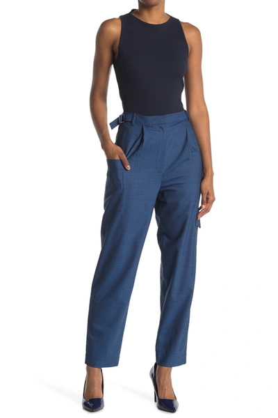 Tibi Tropical Wool Blend Straight Pants In Oxford Blue