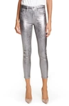 L Agence Margot Metallic Coated Crop Skinny Jeans In Cloudgunm