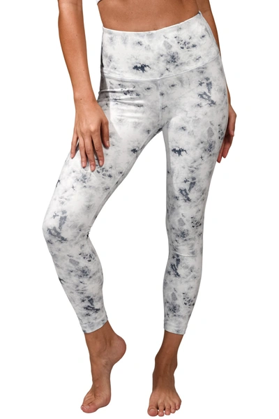 90 Degree By Reflex Lux Printed High Waist Ankle Leggings In P596 Frosted Glass White Grey