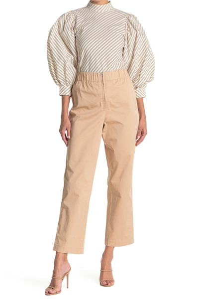 Ganni Stretch Paperbag Waist Front Zipper Chino Pants In Cuban Sand