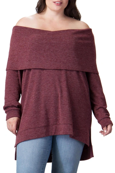 A.calin Off-the-shoulder Pullover Sweater In Burgundy