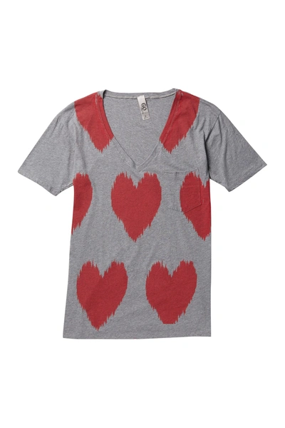 Go Couture Printed Pocket T-shirt In Charcoal Digital Hearts