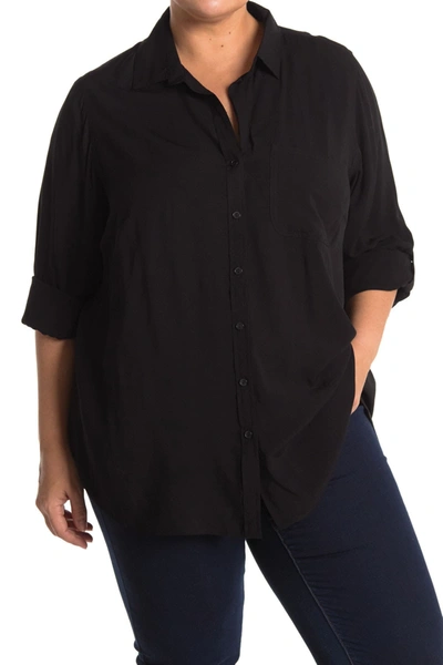 Velvet Heart Elisa Roll Tab Sleeve Button Down Blouse In Black