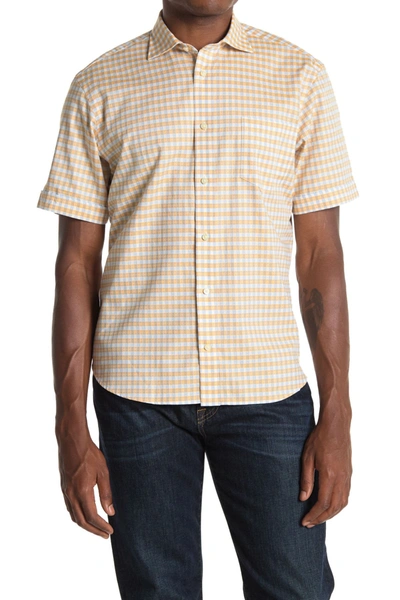 Thomas Dean Checkered Print Short Sleeve Regular Fit Shirt In Orange