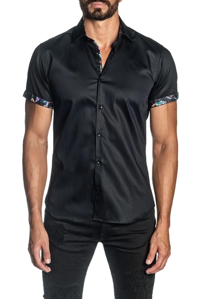 Jared Lang Woven Short Sleeve Trim Fit Shirt In Black