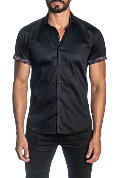 Jared Lang Woven Short Sleeve Trim Fit Shirt In Black