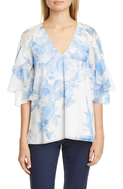 Lela Rose Full Sleeve Top In Cornflower Blue