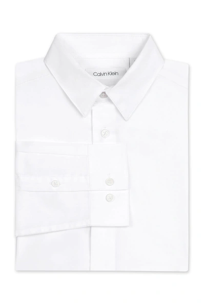 Calvin Klein Kids' Solid Stretch Poplin Shirt In 100 White