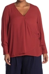 Pleione Long Sleeve Wrap Blouse In Terracotta