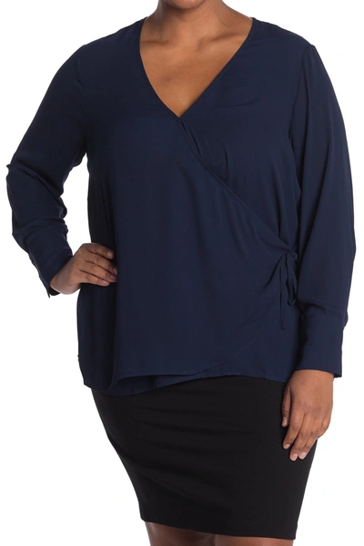 Pleione Long Sleeve Wrap Blouse In Navy