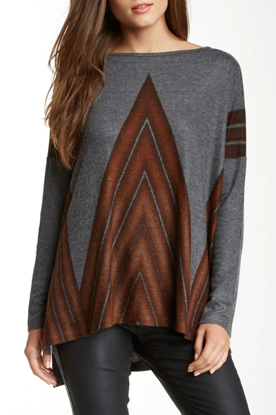 Go Couture Printed Dolman Sweater In Charcoal Pointing Spring