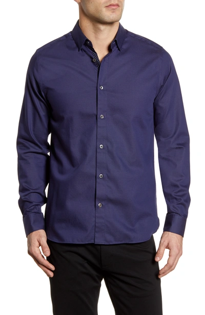 Ted Baker Whyme Slim Fit Dot Button-up Shirt In Navy