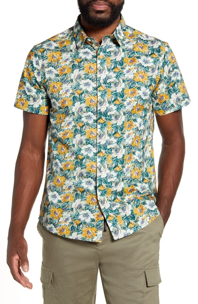 Acyclic Short Sleeve Floral Slim Fit Shirt In Teal Flrl