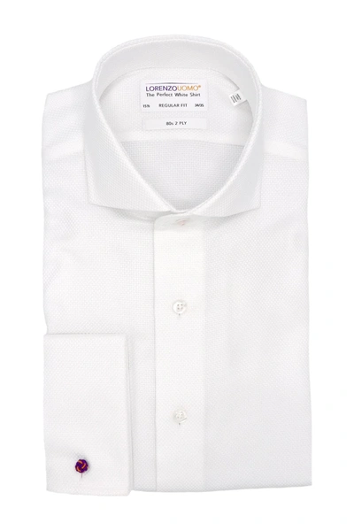 Lorenzo Uomo Basketweave French Cuff Regular Fit Dress Shirt In White