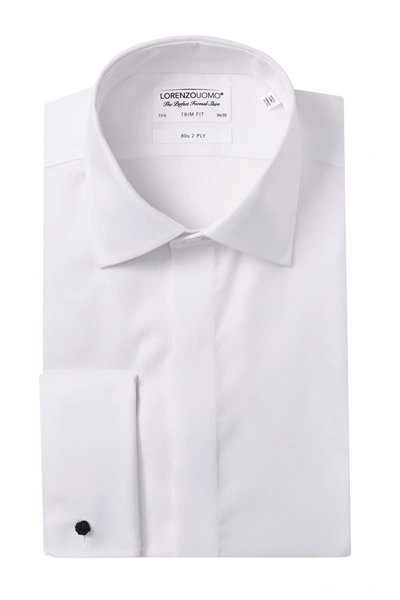 Lorenzo Uomo Cotton Tuxedo Trim Fit Dress Shirt In White