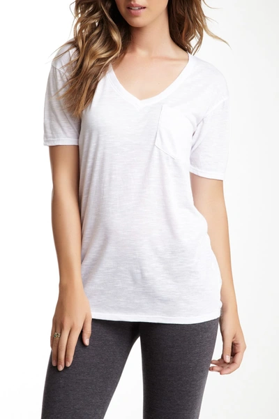 Go Couture Slub V-neck Pocket T-shirt In White