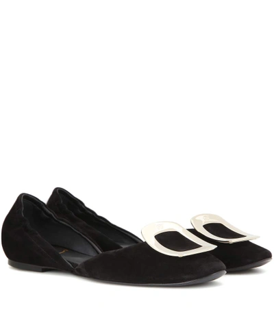 Roger Vivier Ballerine Chips Suede D'orsay Flats In Black