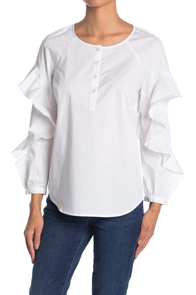 7 For All Mankind Ruffle Sleeve Shirt In White