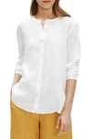 Eileen Fisher Round Neck Linen Shirt In White