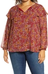 BOBEAU DARLA FLORAL CHIFFON OVERLAY BLOUSE,193190442603