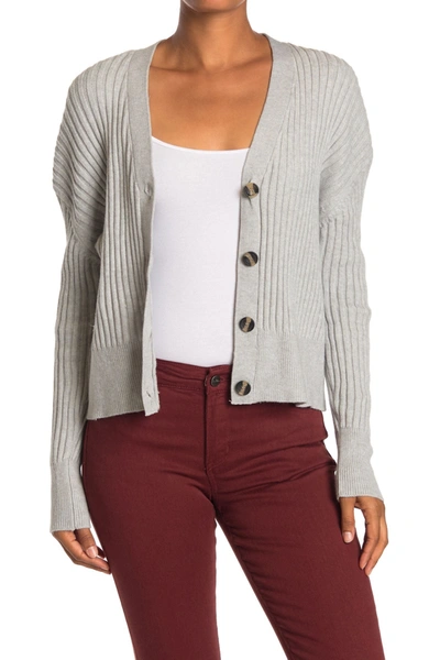 Poof Ribbed Knit Button Front Cardigan In Light Heather Grey
