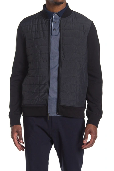 Perry Ellis Contrast Quilted Zip Front Jacket In Black