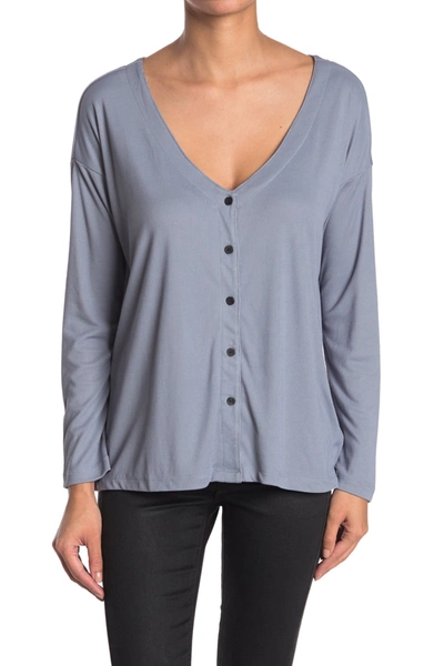 Cupcakes And Cashmere Lindy Button Front Knit Top In Flint Blue
