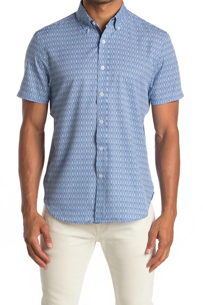 Construct Abstract Geo Print Short Sleeve Slim Fit Four-way Stretch Shirt  In White/blue | ModeSens