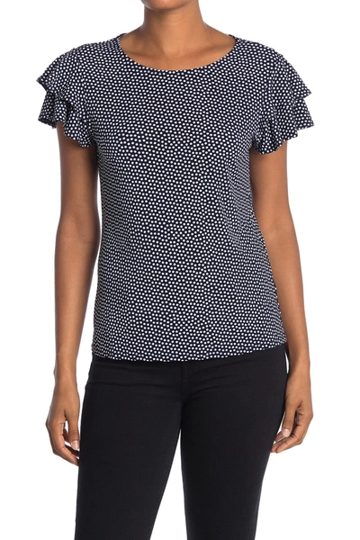 Adrianna Papell Short Sleeve Knit Dot Print Moss Crepe Top In N/wfrshdot