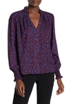 PARKER PRINTED SMOCKED CUFF BUTTON FRONT BLOUSE,888585730952