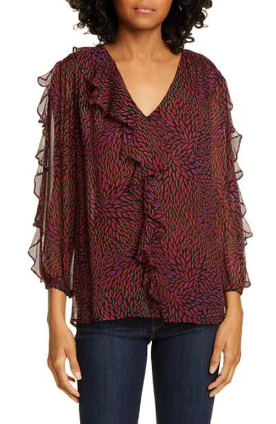 Ba&sh Genn Ruffled Printed Crepon Blouse In Purple
