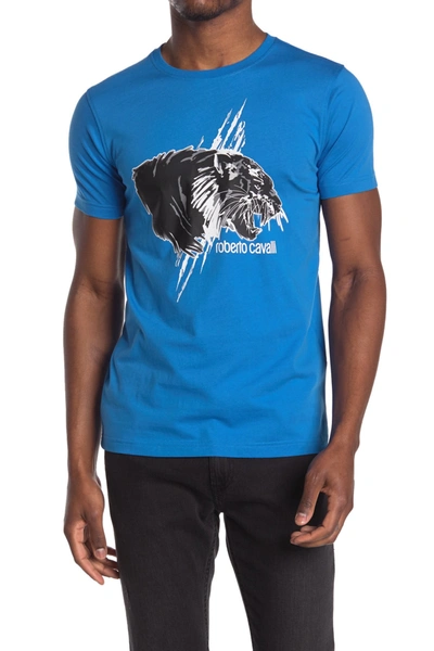 Roberto Cavalli Tiger Short Sleeve T-shirt In Blue