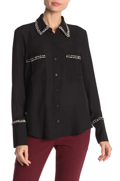 Laundry By Shelli Segal Boucle Trim Woven Blouse In Black