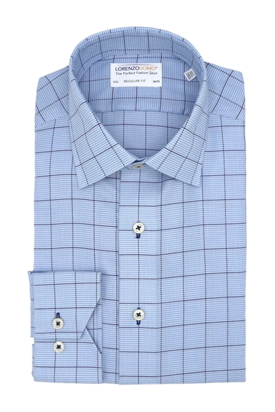 Lorenzo Uomo Oxford Windowpane Trim Fit Dress Shirt In Light Blue