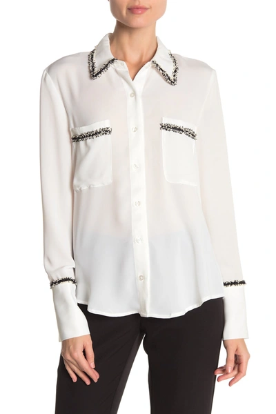 Laundry By Shelli Segal Boucle Trim Woven Blouse In Egret