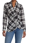 Laundry By Shelli Segal V-neck Plaid Print Crossover Blouse In Marshmal./blk Pld