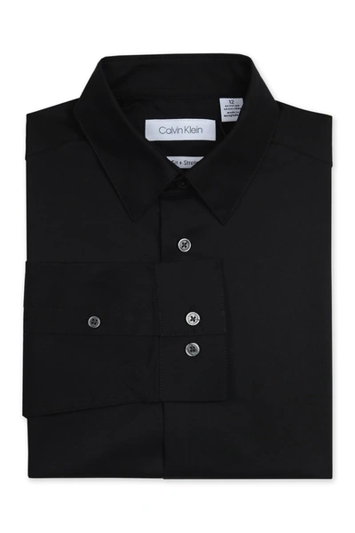 Calvin Klein Kids' Big Boys Slim Fit Solid Stretch Poplin Shirt In 001 Black