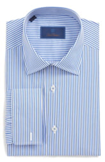 David Donahue Striped French Cuff Regular Fit Dress Shirt In Blue/white
