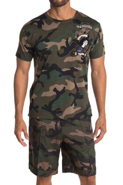 Valentino Camo Printed Beaded T-shirt In Camou Army