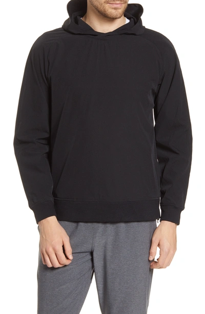 Acyclic Woven Side Zip Slim Fit Hoodie In Black