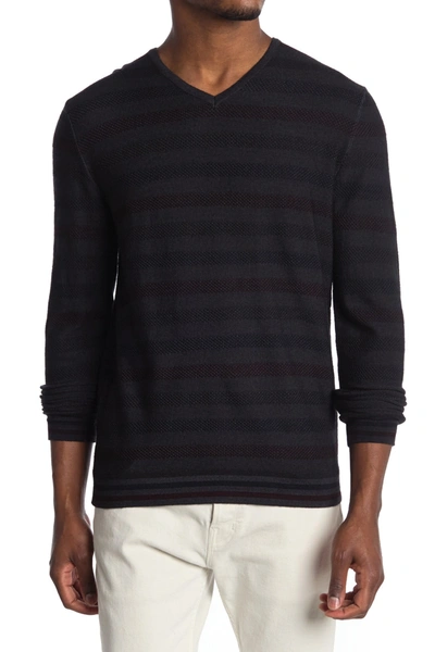 Raffi Stripe Merino Wool V-neck Sweater In Asfalto